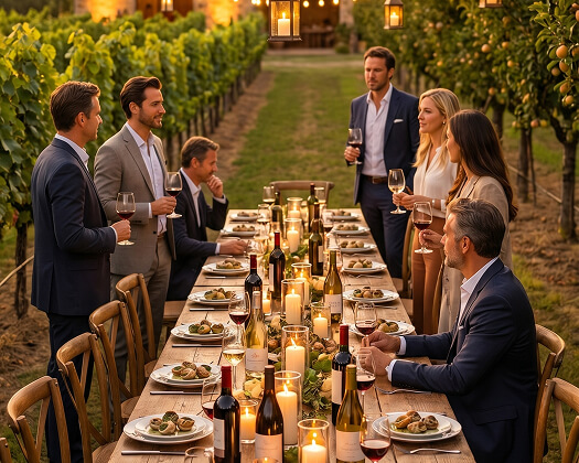 Firemní akce v prostoru farmy mezi vinicemi Le Šnek